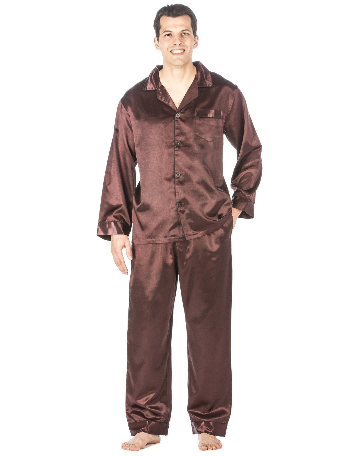 Men's Premium Satin Pajama Sleepwear Set - Burgundy
