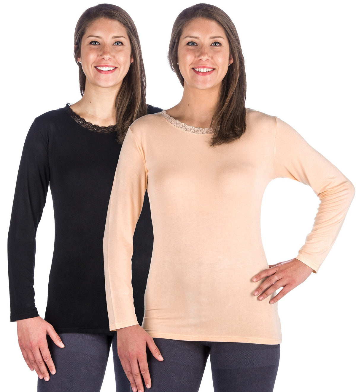 Women's Cool Knit Long Sleeve Layering T-Shirt - 2 Pack - Black/Nude