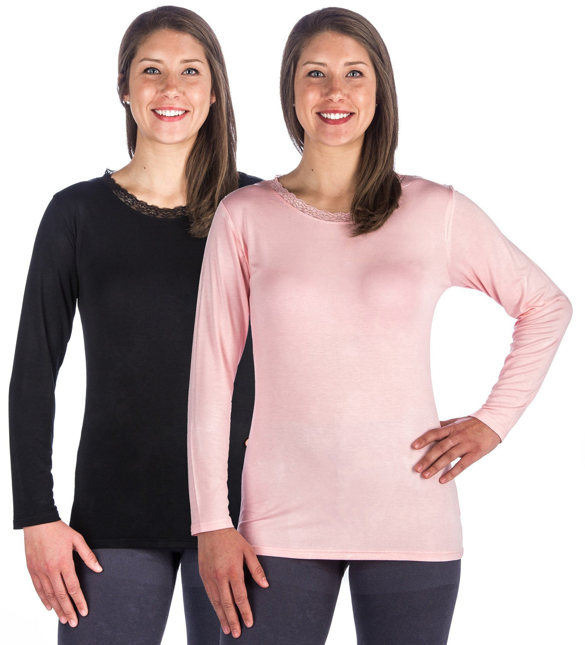 Women's Cool Knit Long Sleeve Layering T-Shirt - 2 Pack - Black/Pink