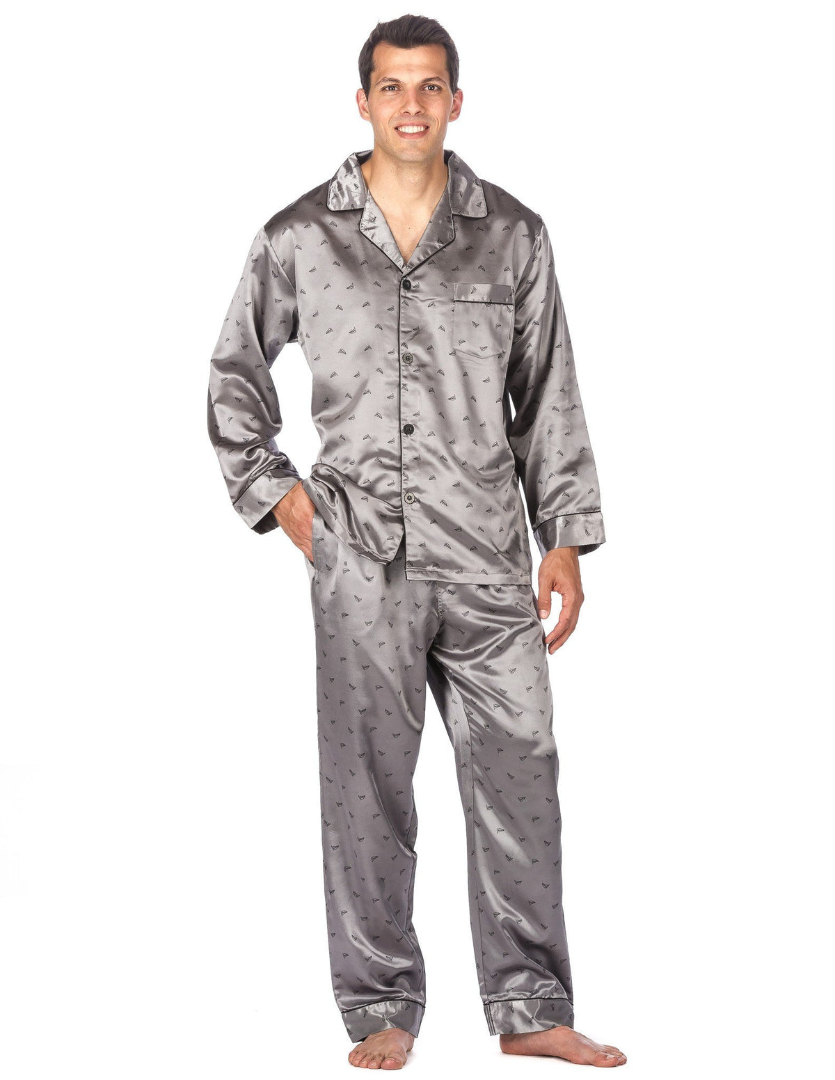 Men's Premium Satin Pajama Sleepwear Set - Charcoal Boat