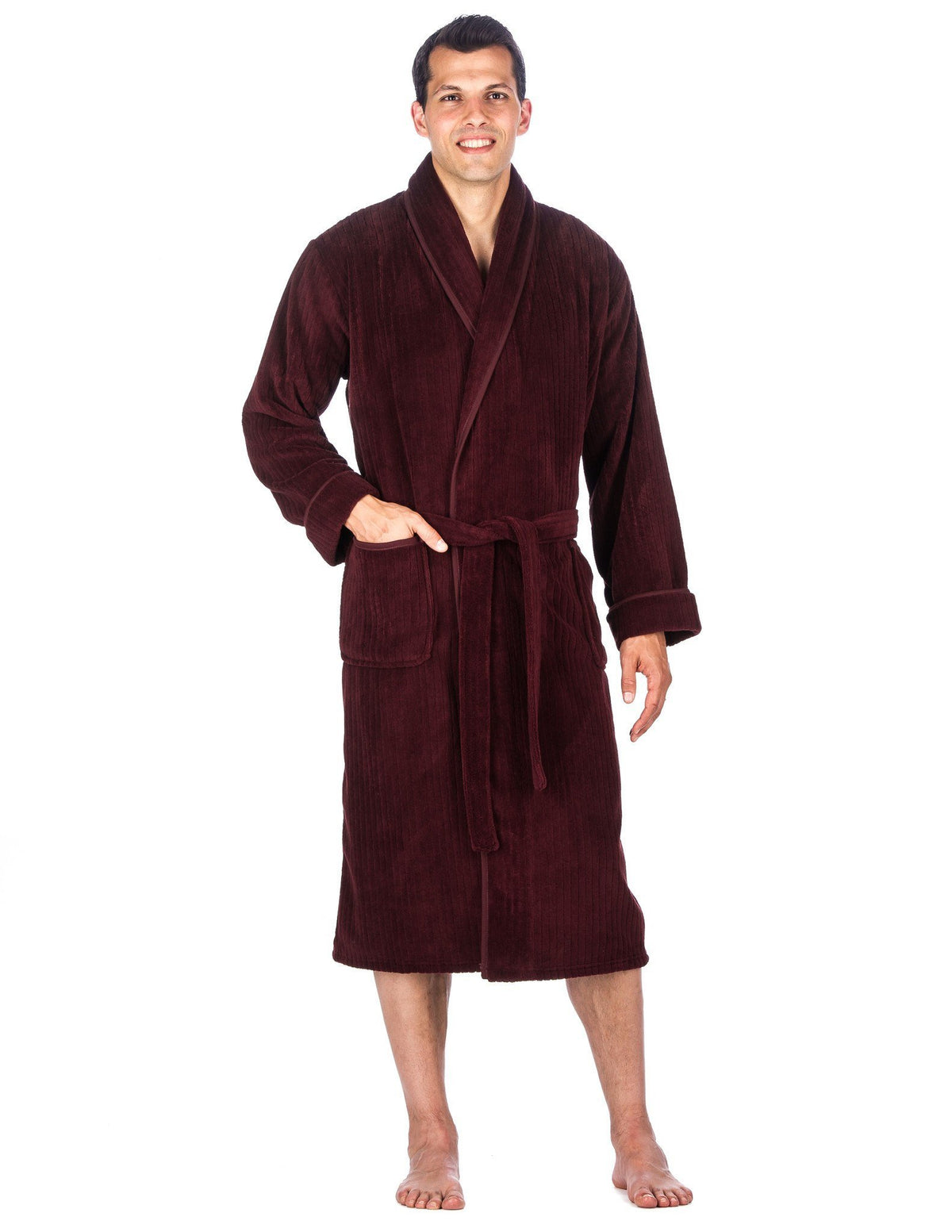 Men's Premium Coral Fleece Plush Spa/Bath Robe - Fig