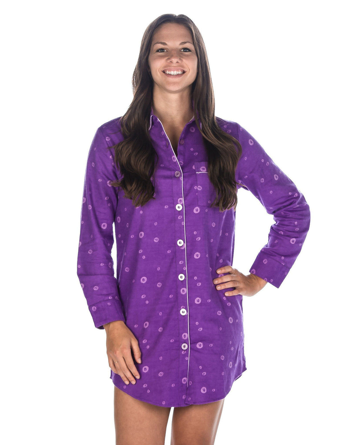 Women's Premium 100% Cotton Flannel Long Sleeve Sleep Shirt - Swirl - Lavender