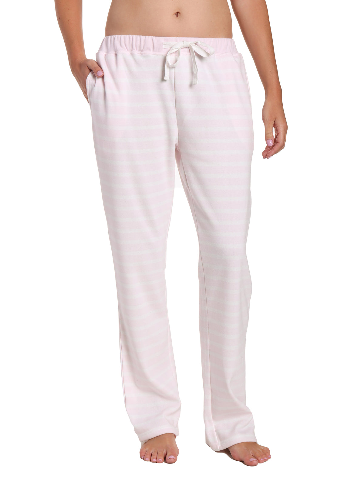 Womens Towel Brushed Sweatpants - Stripes Pink White