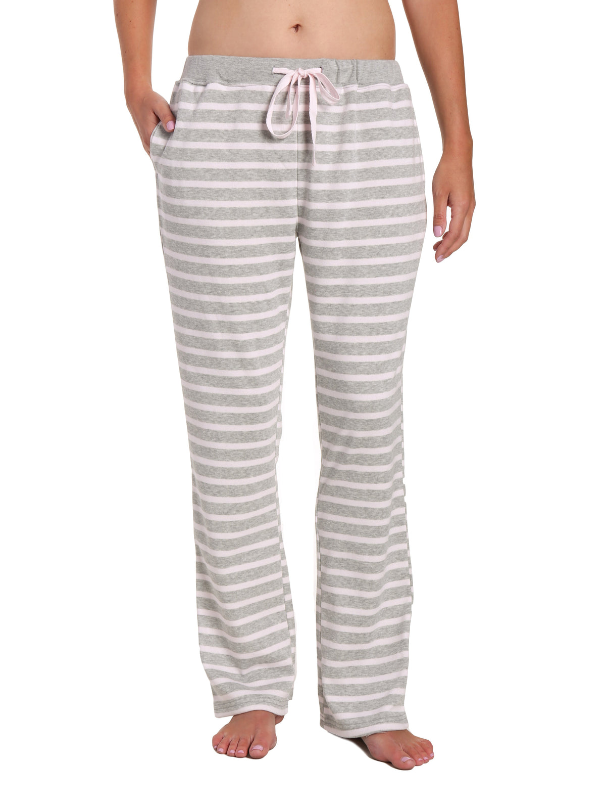 Womens Towel Brushed Sweatpants - Stripes Grey Pink