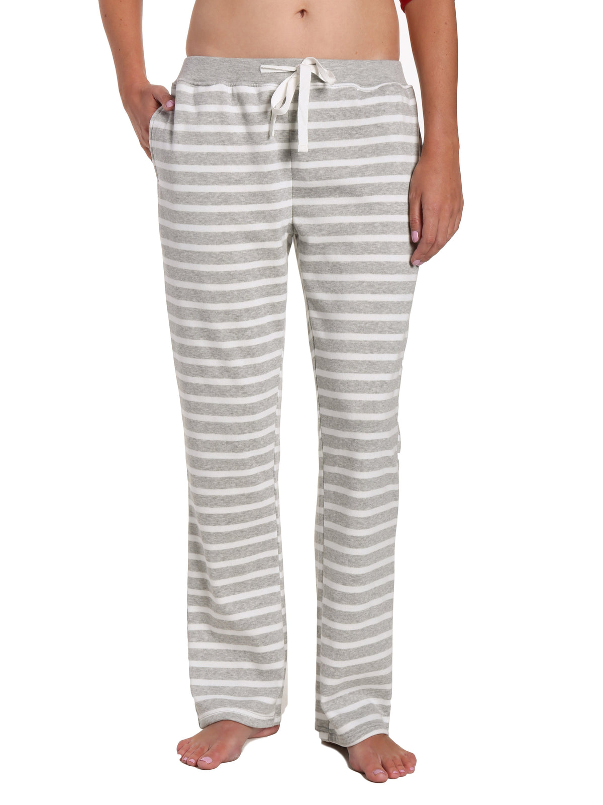 Womens Towel Brushed Sweatpants - Stripes Grey White