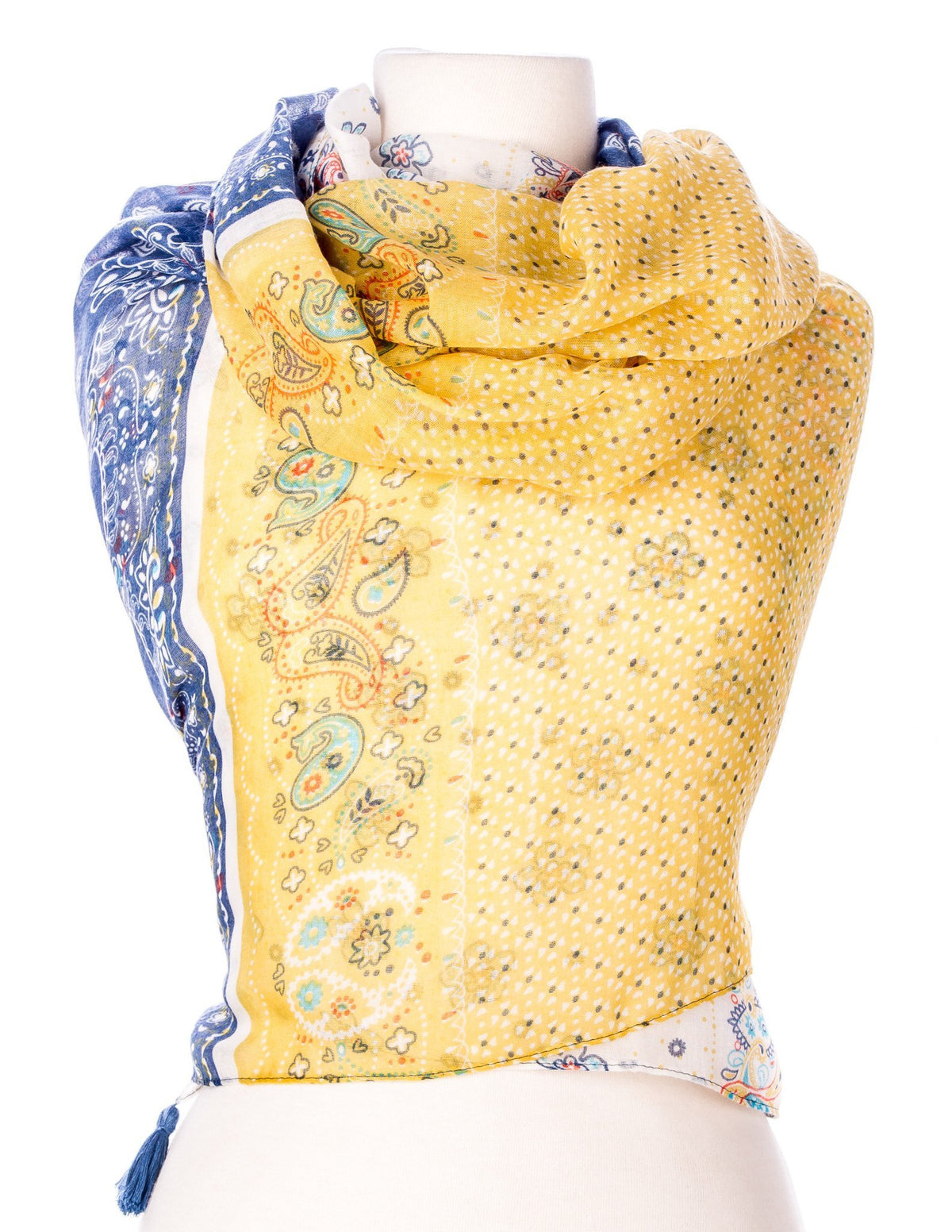 Floral Paisley Spring Scarf - Blue/Yellow/White