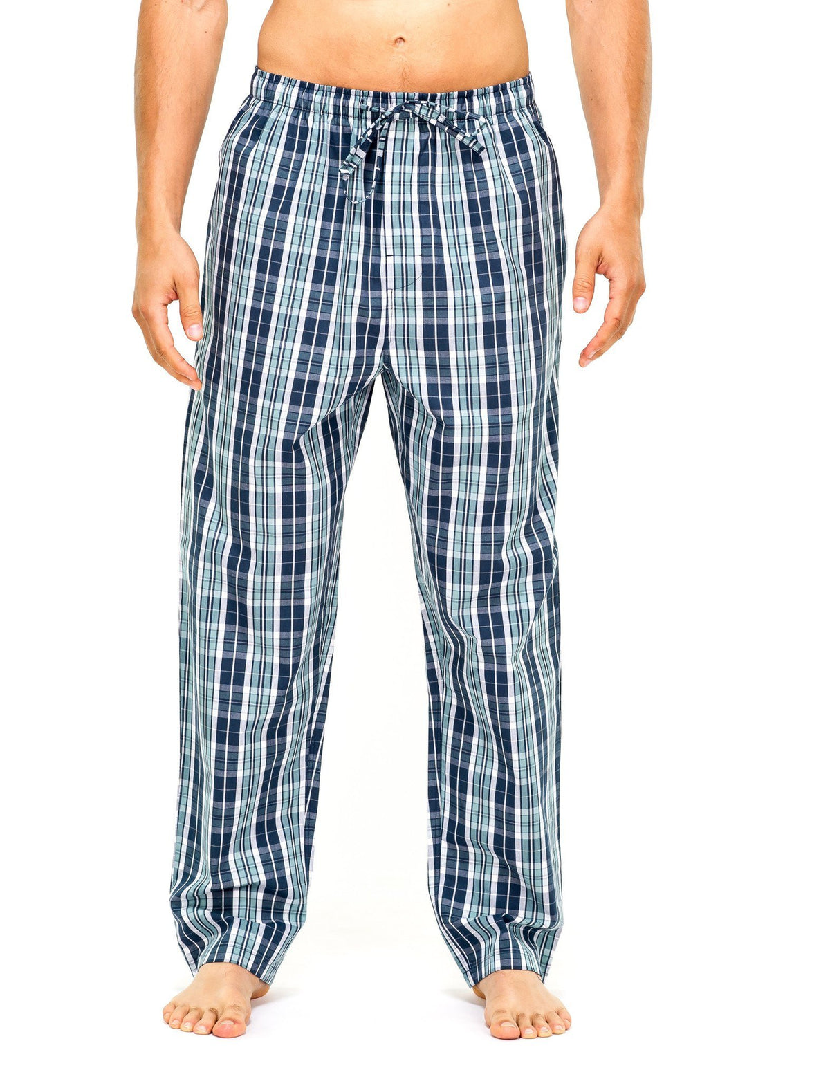 Men's 100% Cotton Comfort-Fit Sleep/Lounge Pants - Navy-Blue Plaid