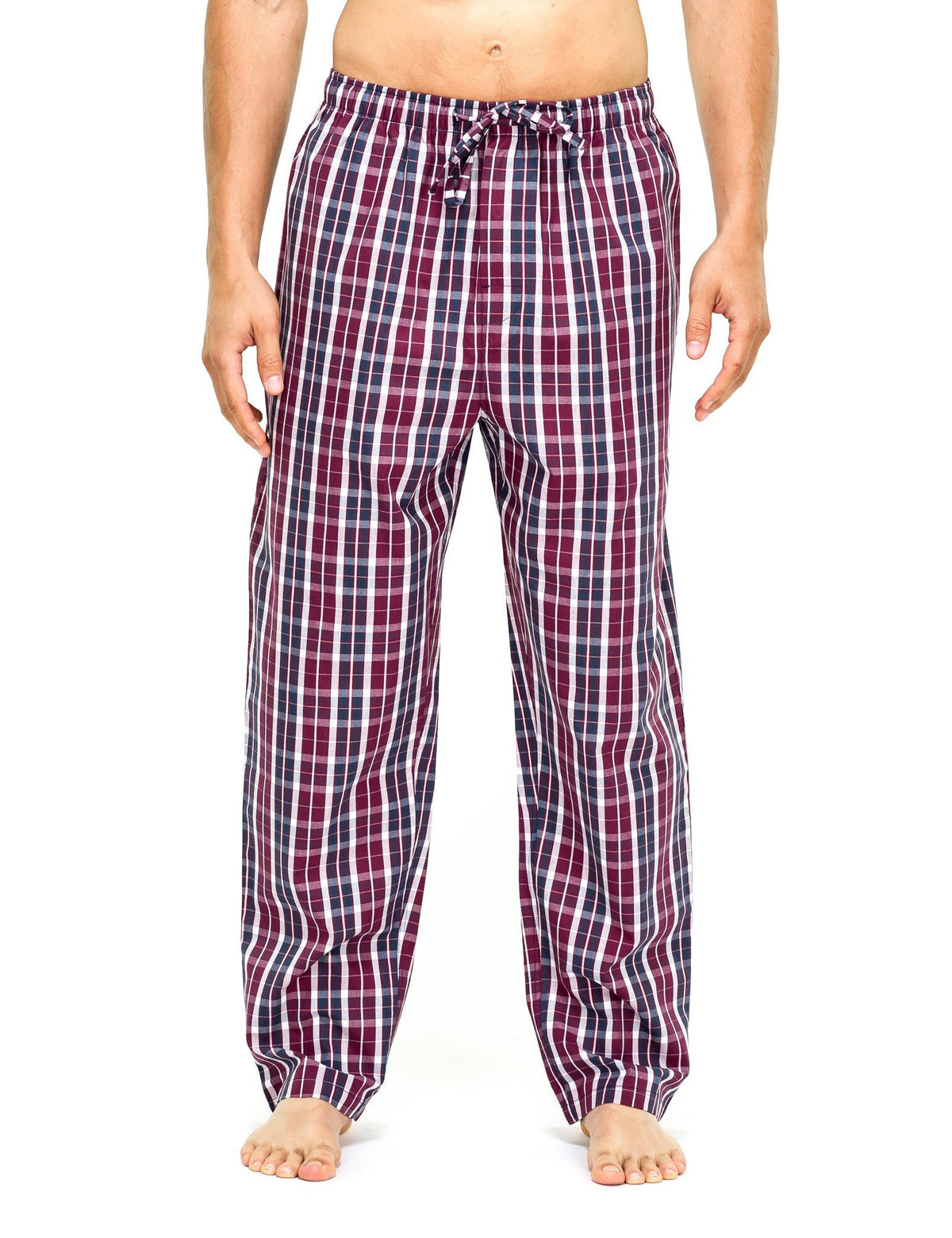 Men's 100% Cotton Comfort-Fit Sleep/Lounge Pants - Burgundy-Navy Plaid