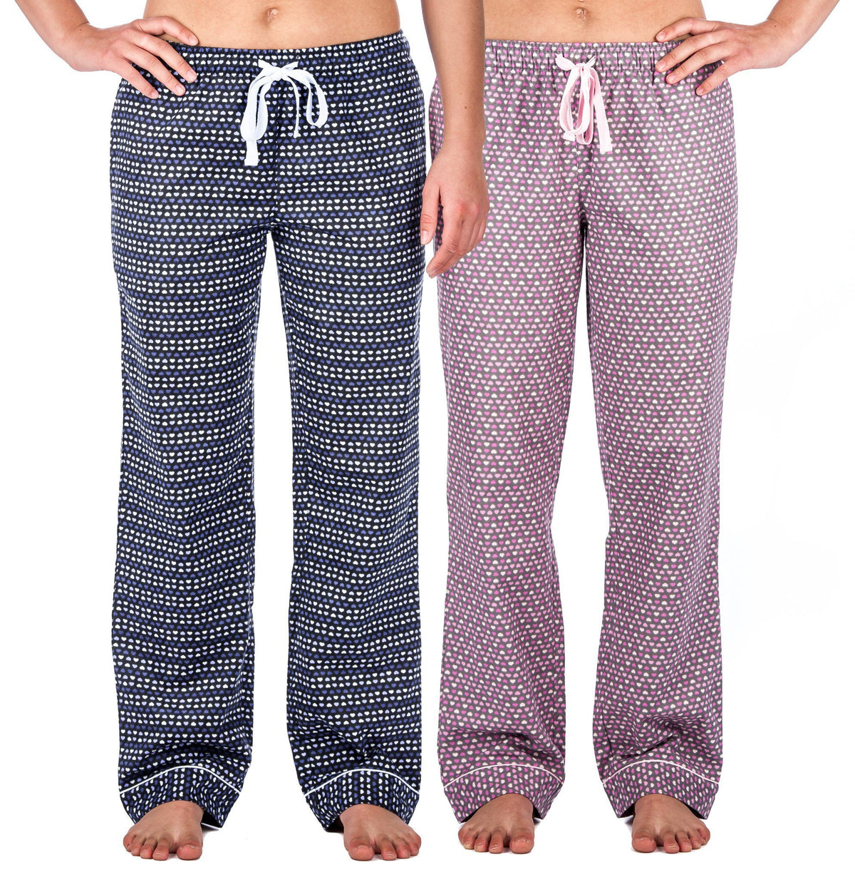 Women's 100% Cotton Flannel Lounge Pants (2-Pack) - Relaxed Fit - Hearts Pink/Blue