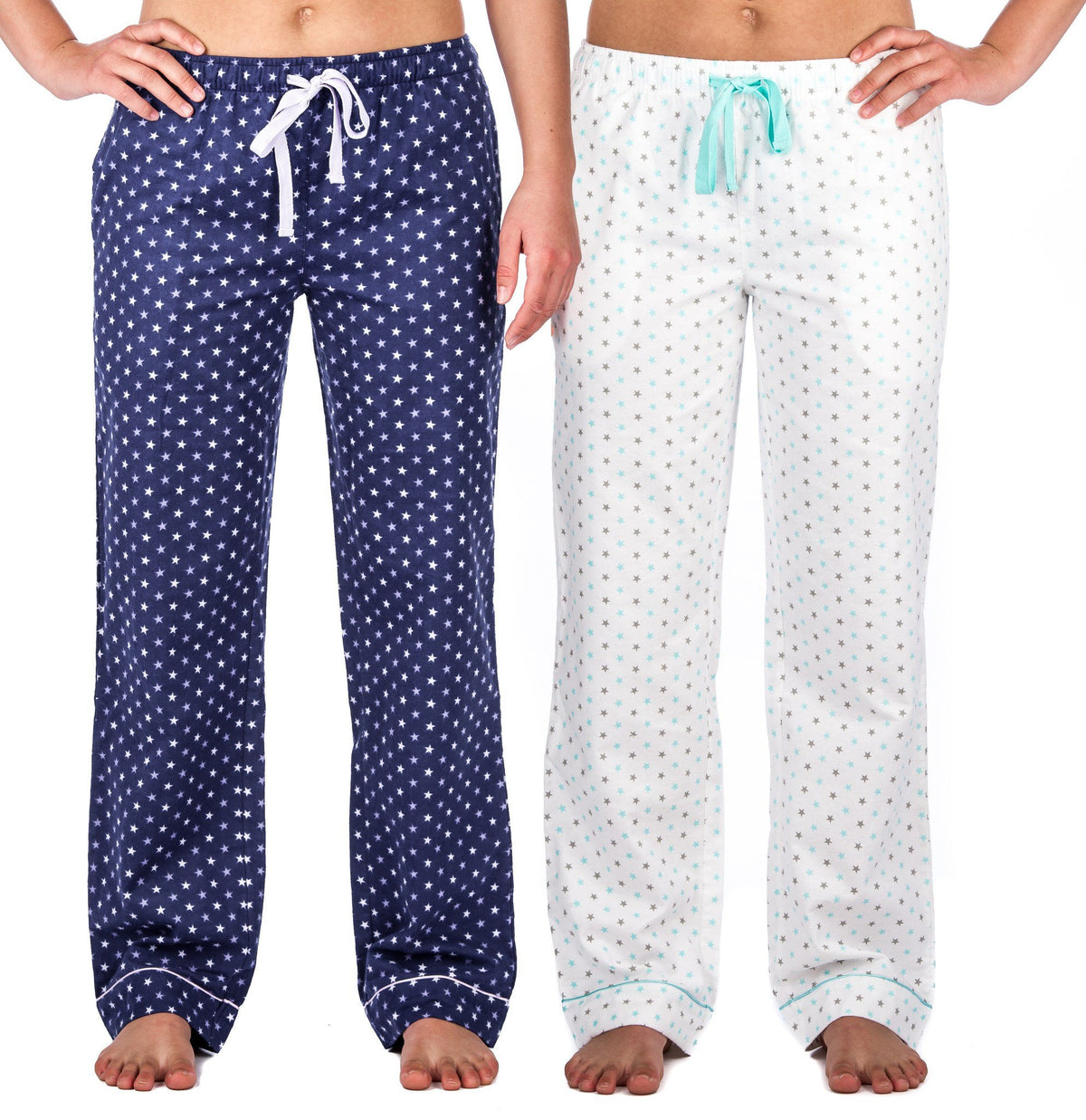 Women's 100% Cotton Flannel Lounge Pants (2-Pack) - Relaxed Fit - Stars Blue/White