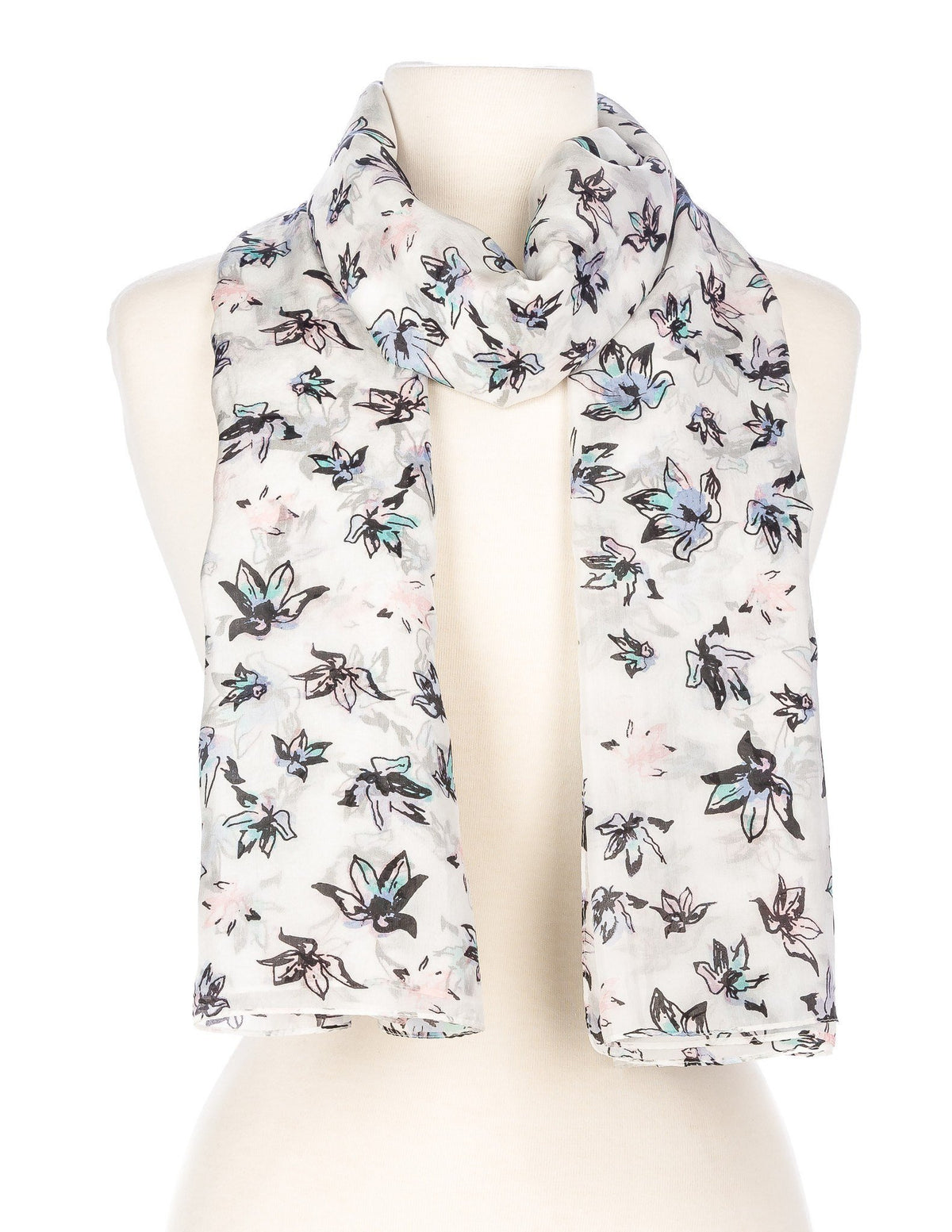 Women's Premium 100% Silk Scarf - Spring Blossoms - White