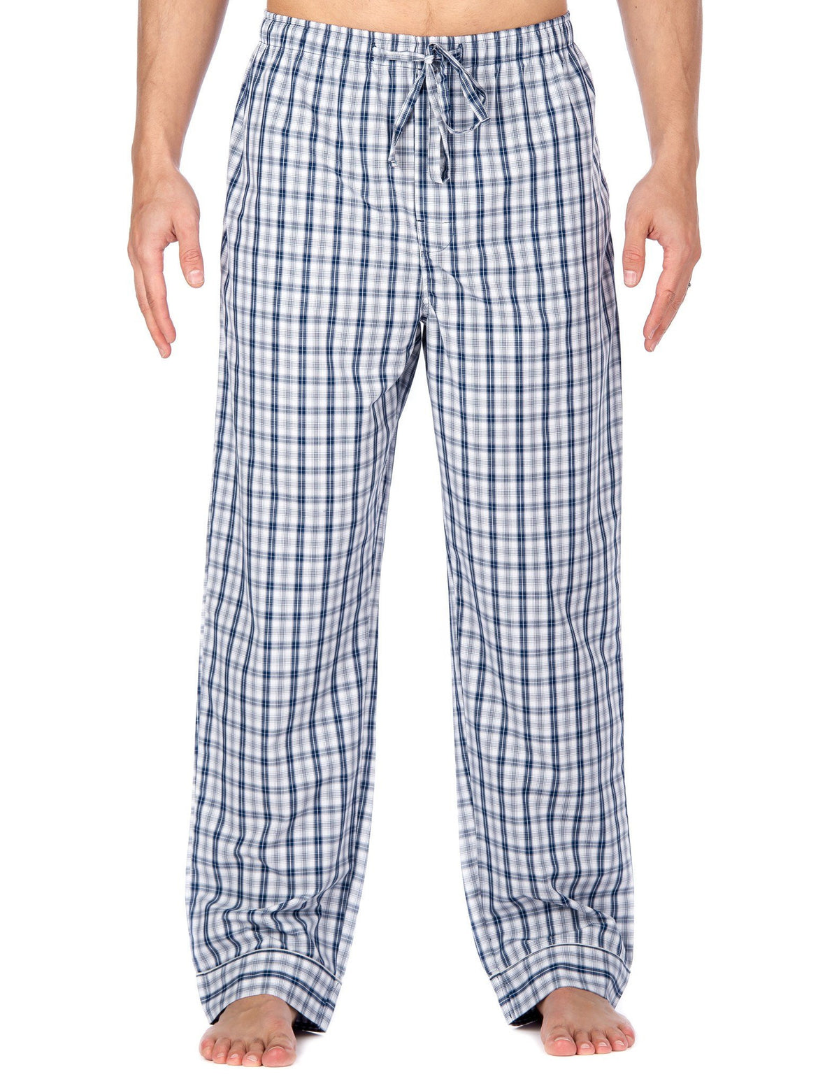 Men's Bamboo Sleep/Lounge Pants - Plaid Blue-White-Gray