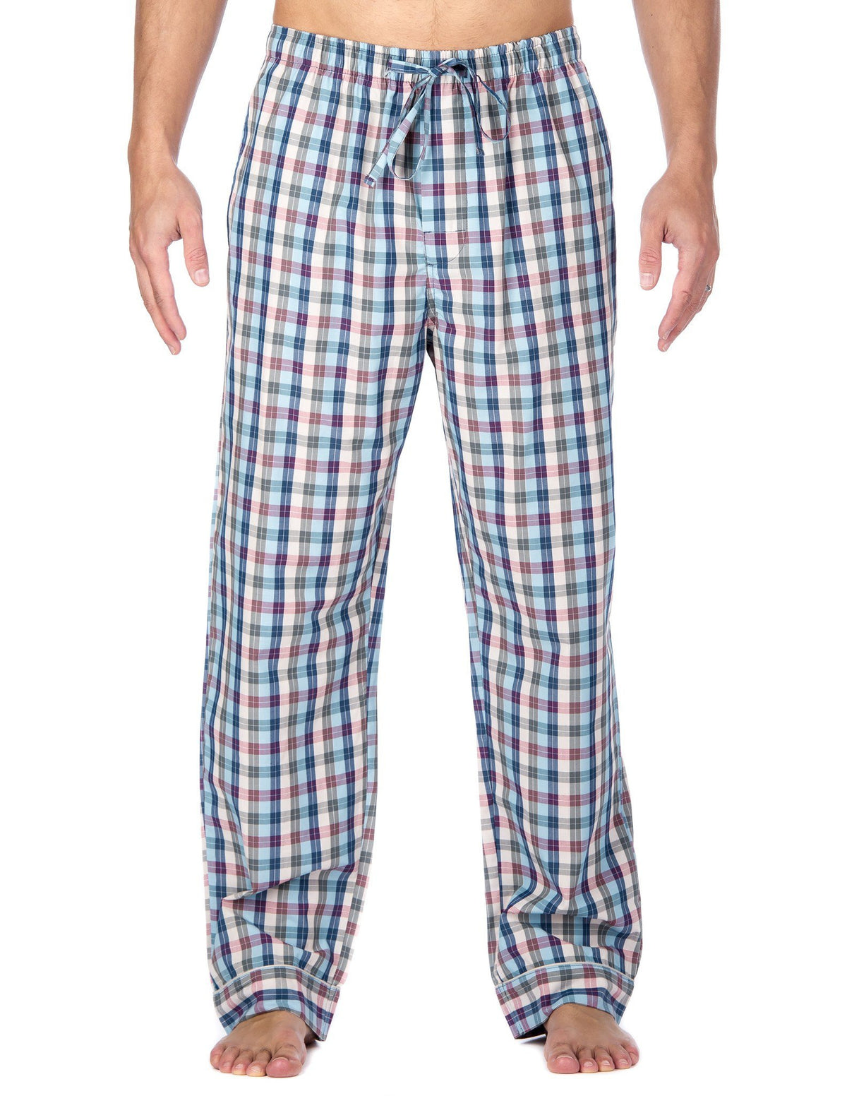 Men's Bamboo Sleep/Lounge Pants - Plaid Red-White-Blue