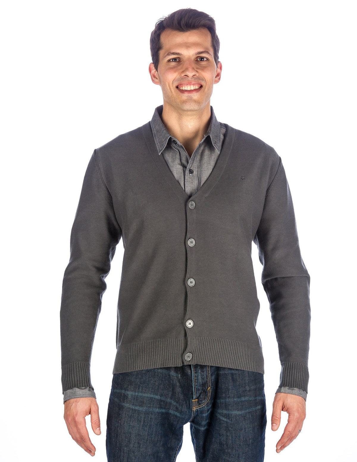 Men's 100% Cotton Cardigan Sweater - Gray