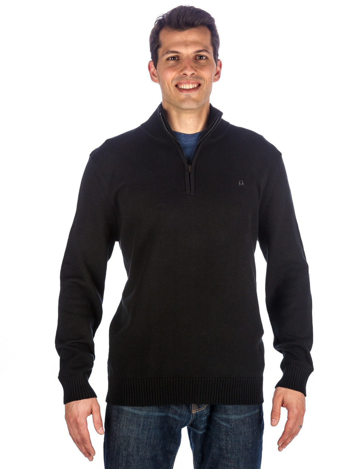 Men's 100% Cotton Half-Zip Pullover Sweater - Black