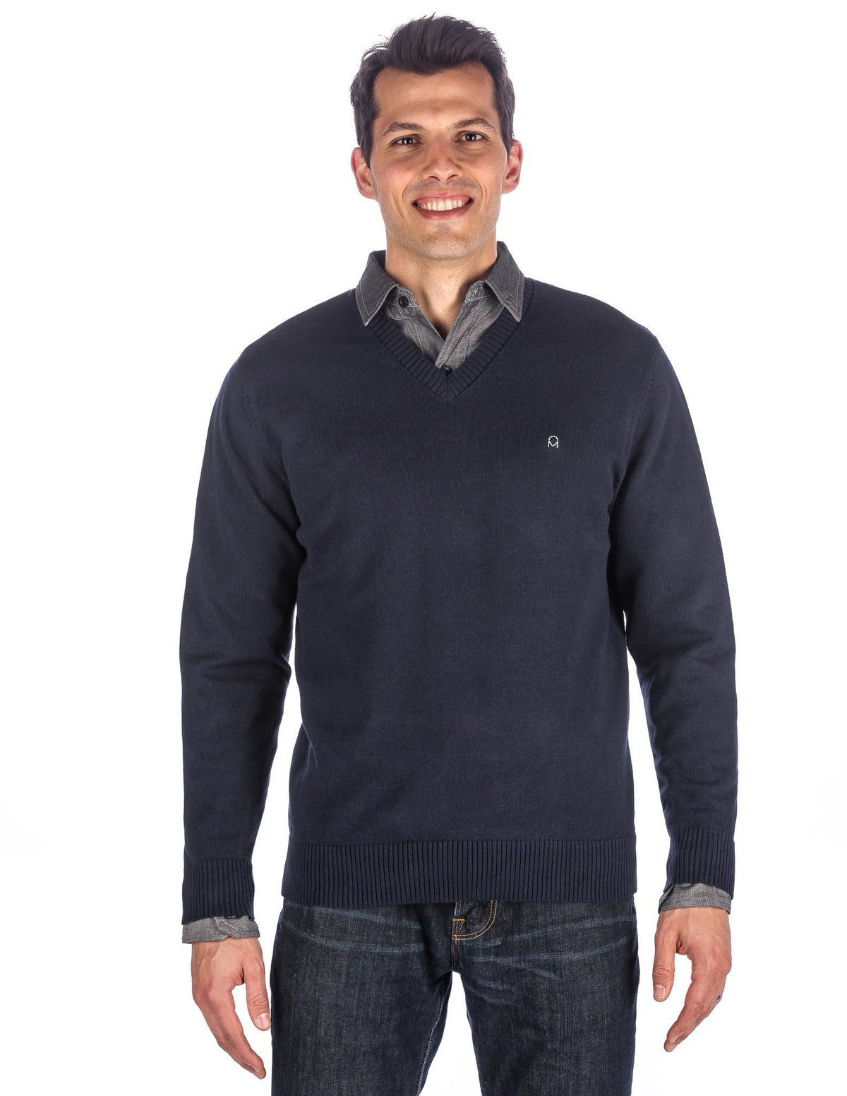 Men's 100% Cotton V-Neck Essential Sweater - Navy
