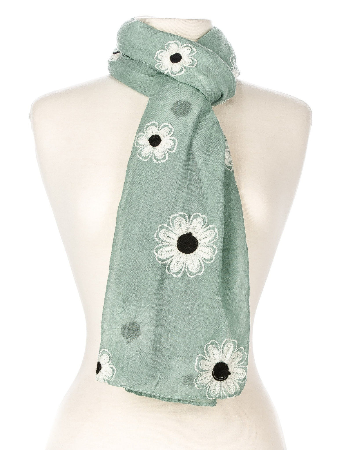 Embroidered Floral Spring Scarf - Aqua