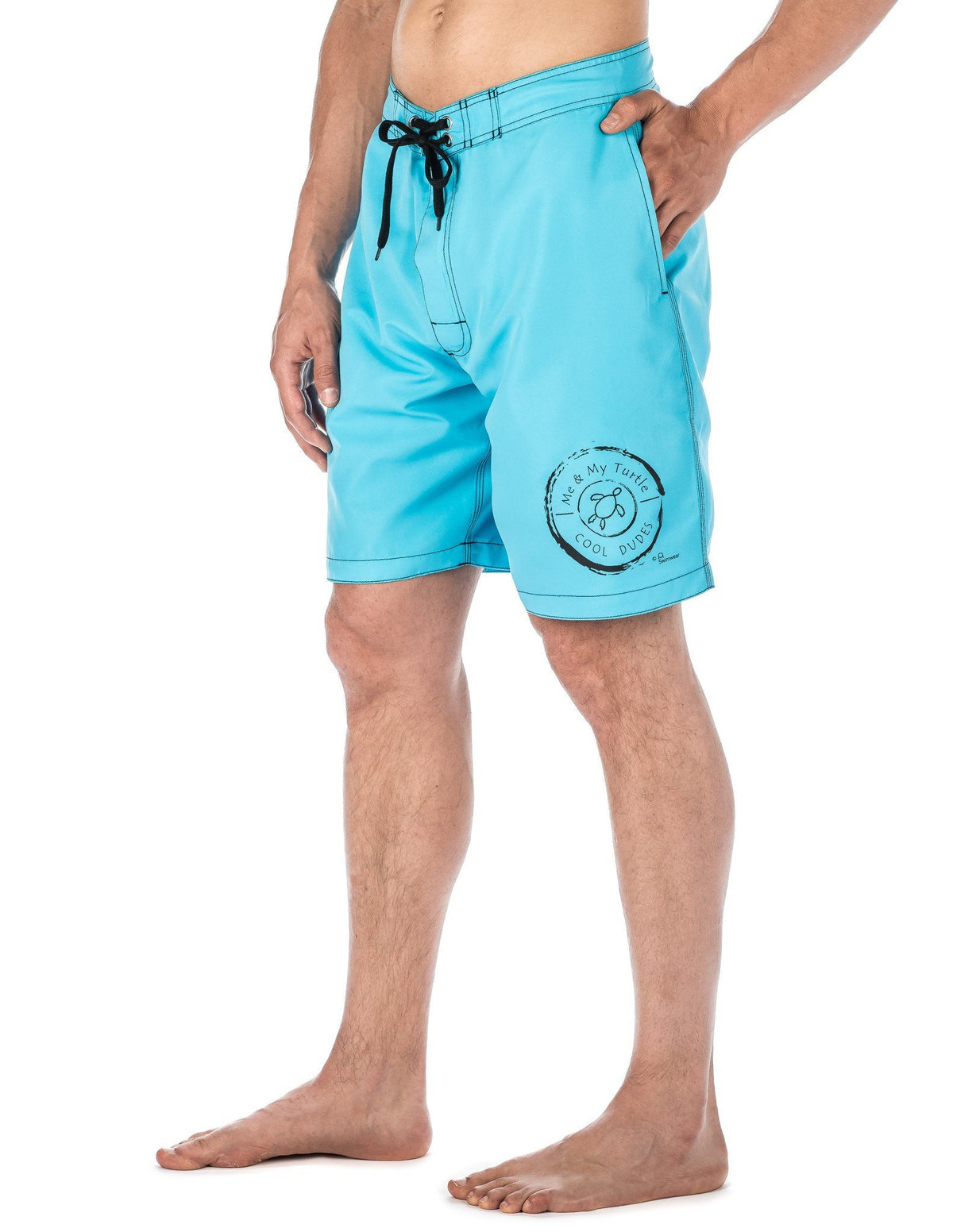 Men's Premium Swim Boardshorts - With Beach Attitude Stamps - Cool Dudes - Aqua/Black