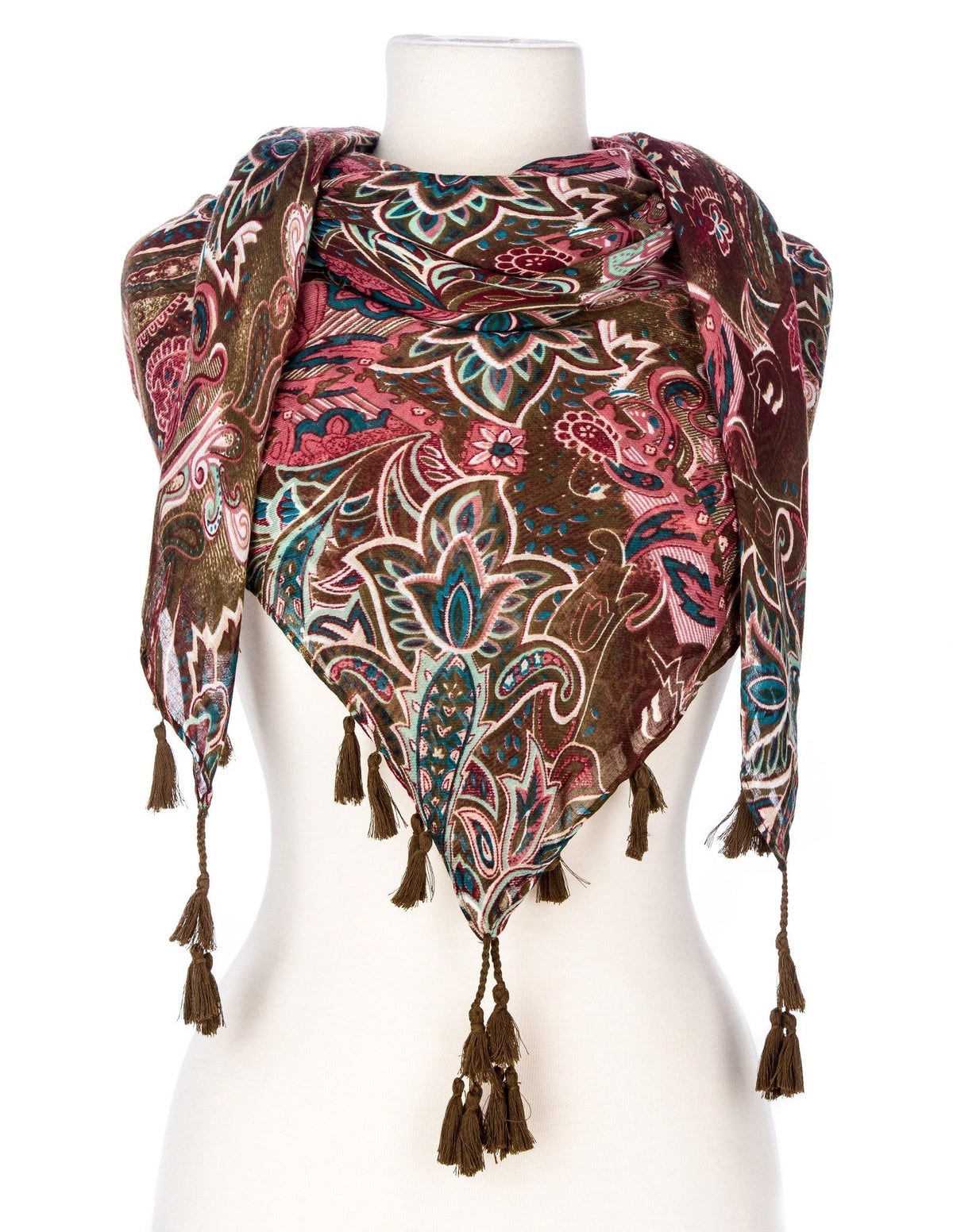 Peacock Flair Spring Scarf - Burgundy/Olive/Green