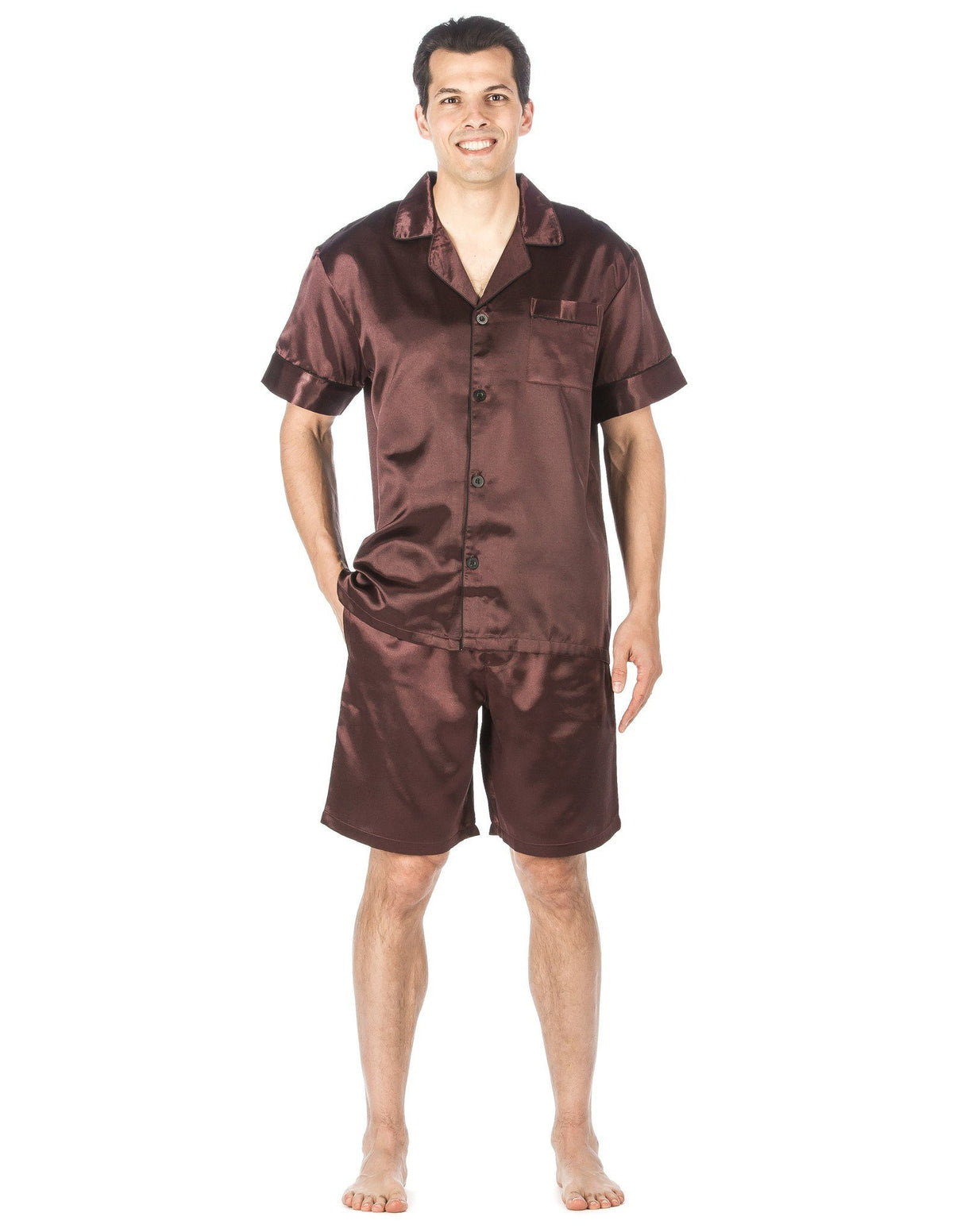 Men's Premium Satin Short Pajama Set - Solid Burgundy