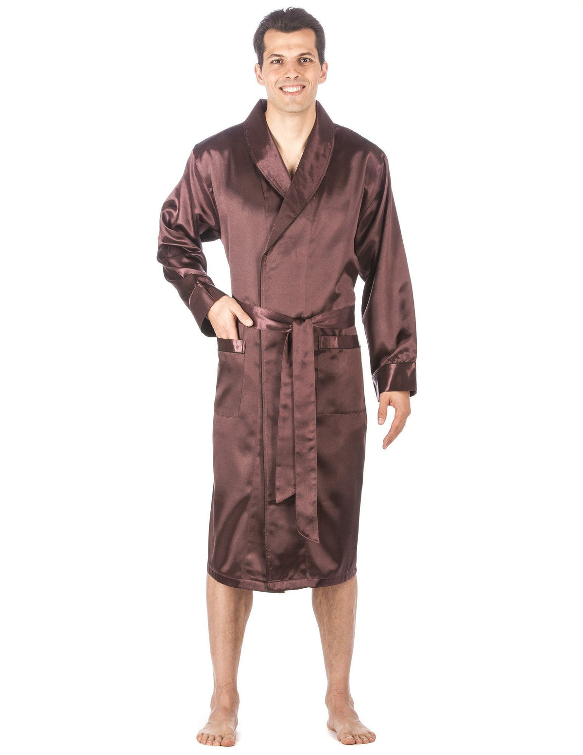 Men's Premium Satin Robe - Solid Burgundy