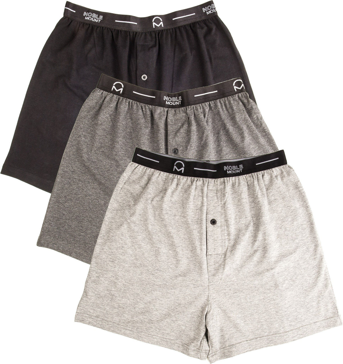 Men's Stretch Cotton Knit Boxers 3-Pack - Set 1 - Black/Grey/Charcoal