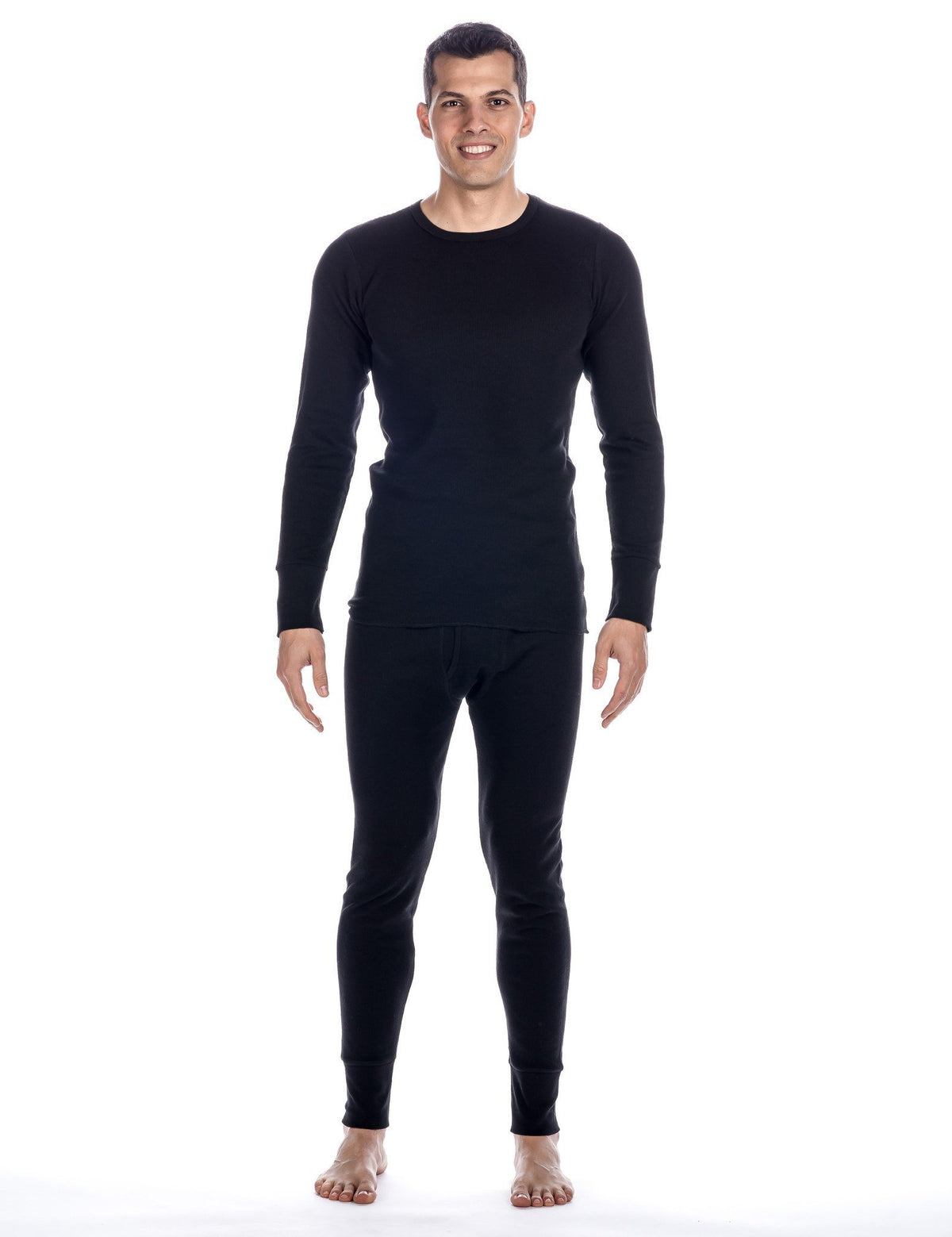 Men's Classic Waffle Knit Thermal Top and Bottom Set - Black