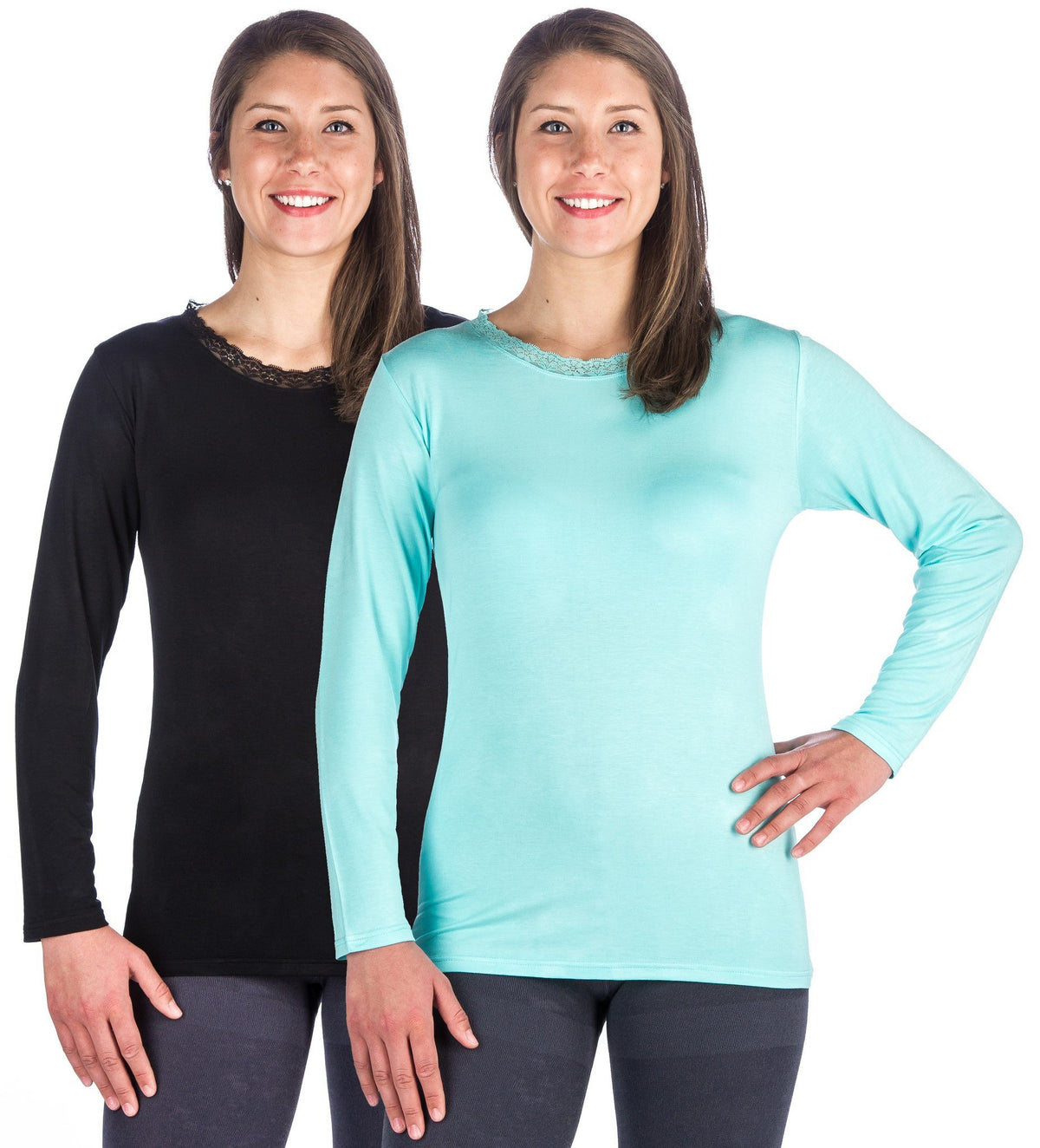 Women's Cool Knit Long Sleeve Layering T-Shirt - 2 Pack - Black/Aqua