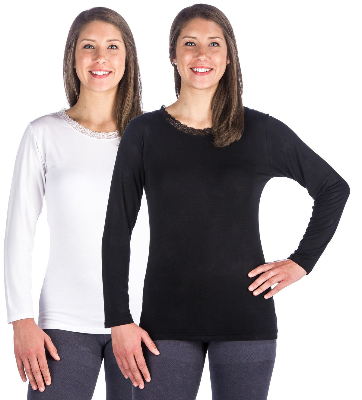 Women's Cool Knit Long Sleeve Layering T-Shirt - 2 Pack - Black/White