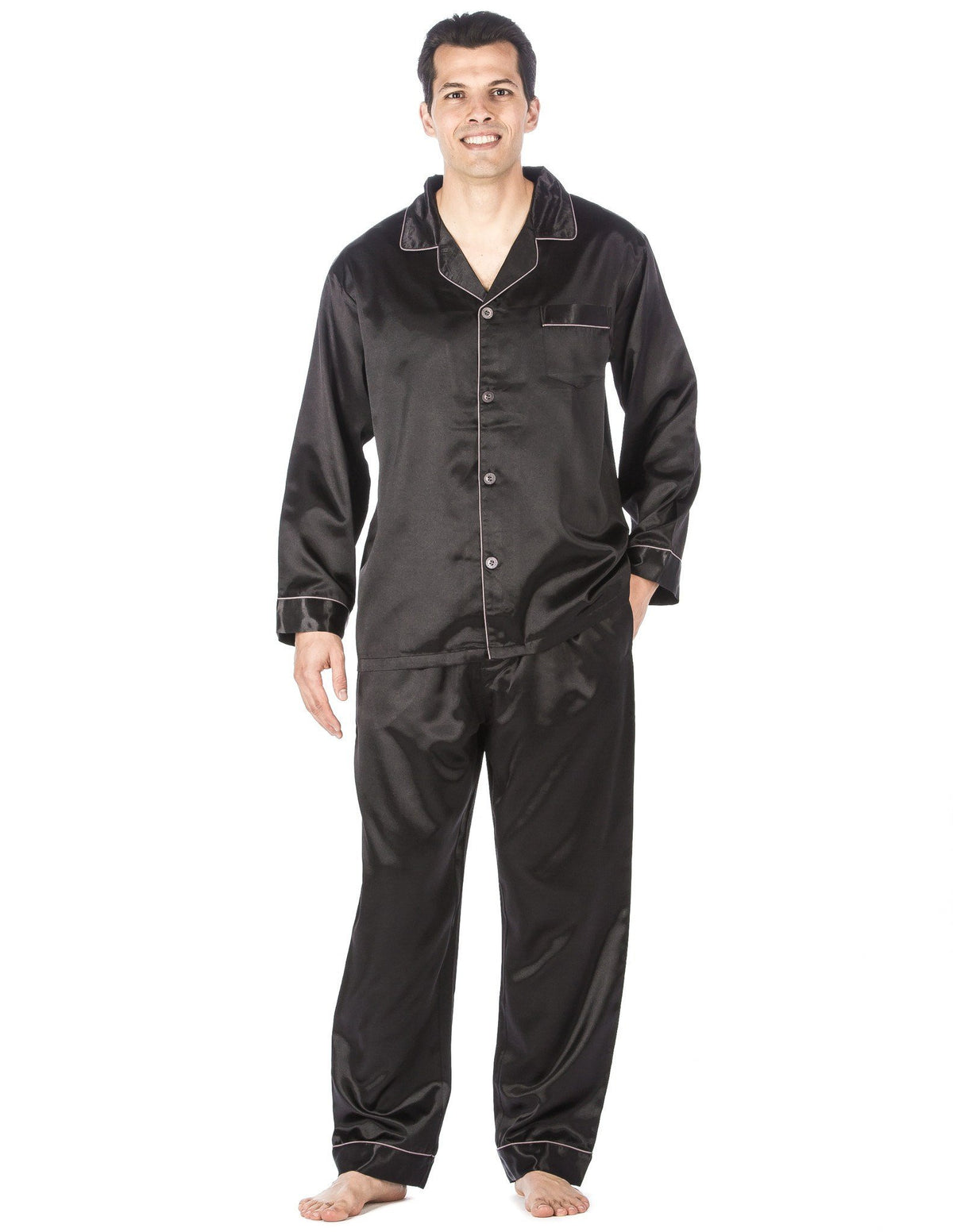 Men's Premium Satin Pajama Sleepwear Set - Black