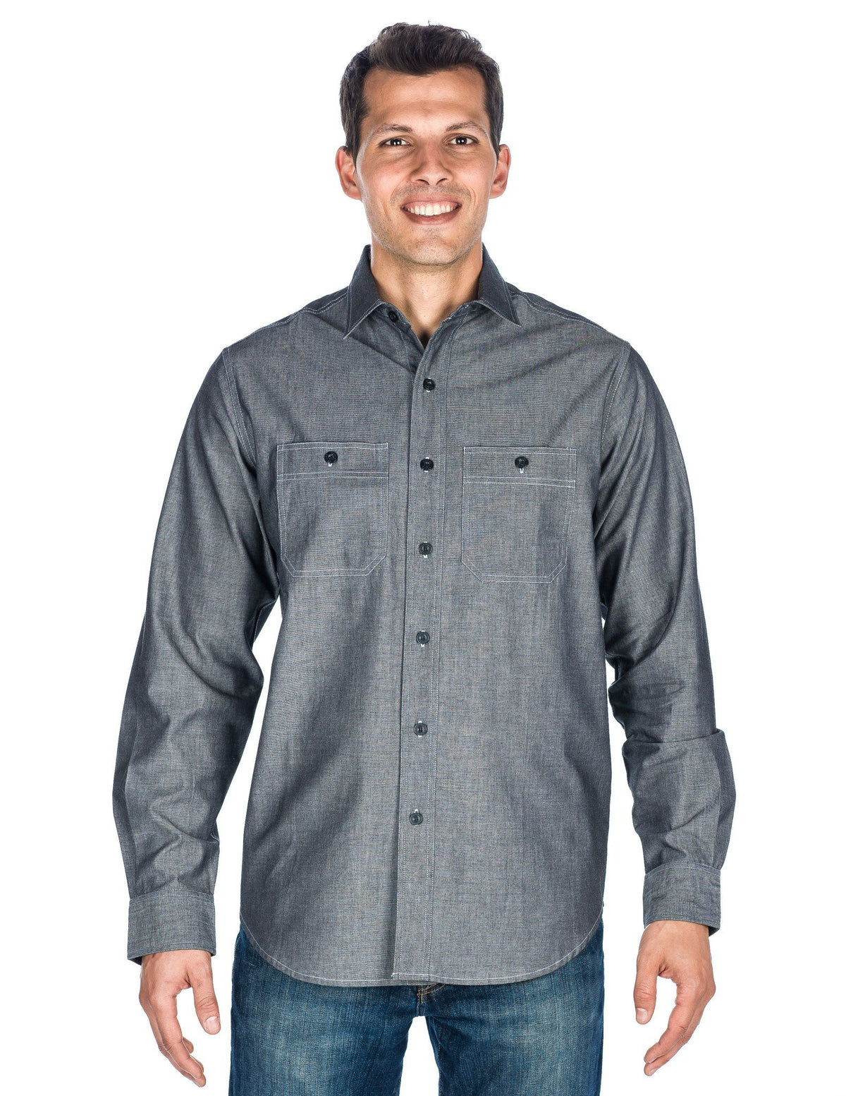 Men's Comfort-Fit Cotton Chambray Casual Shirt - Black