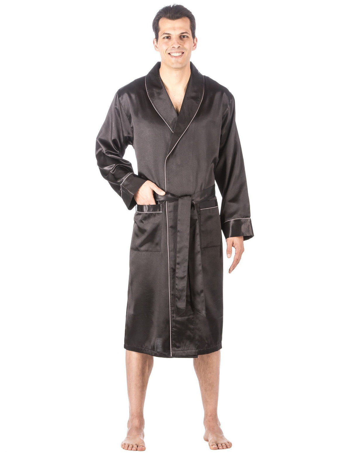Men's Premium Satin Robe - Solid Black
