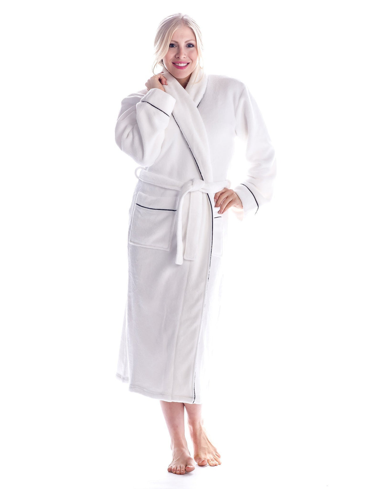 Women's Premium Coral Fleece Plush Spa/Bath Robe - Pure White