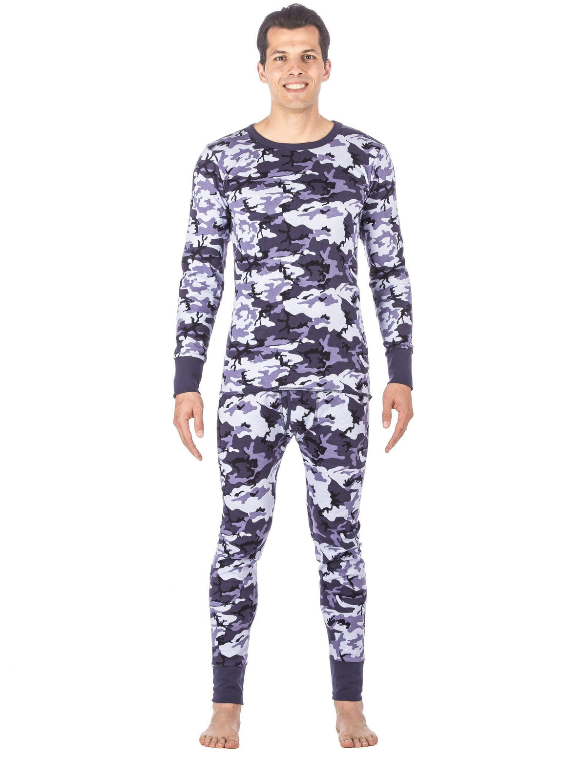 Men's Classic Waffle Knit Thermal Top and Bottom Set - Camo Blue