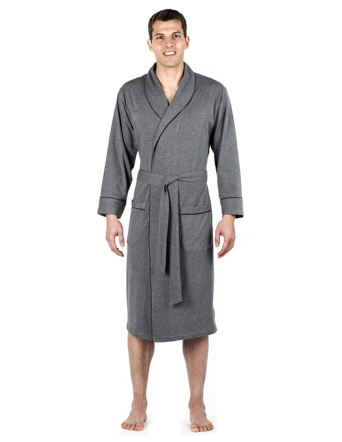 Men's Premium Knit Jersey Robe - Charcoal