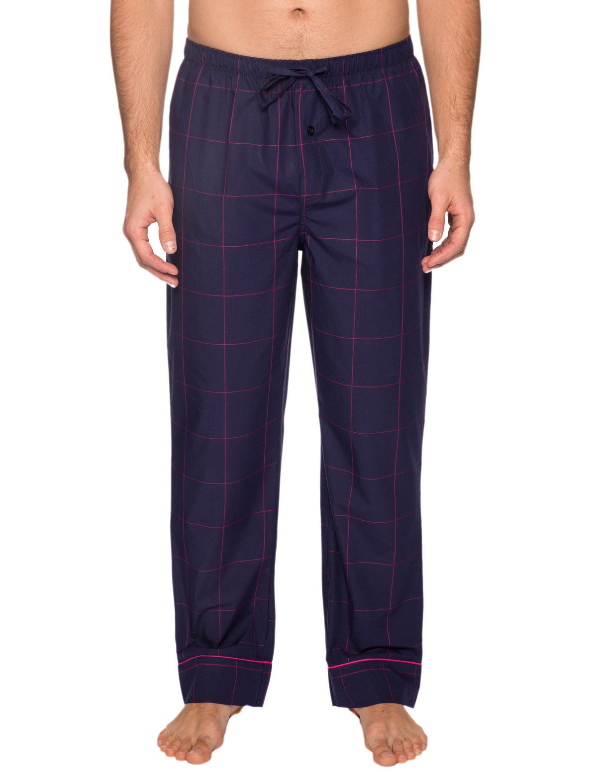 Men's 100% Cotton Comfort-Fit Sleep/Lounge Pants - Windowpane Checks Blue/Red