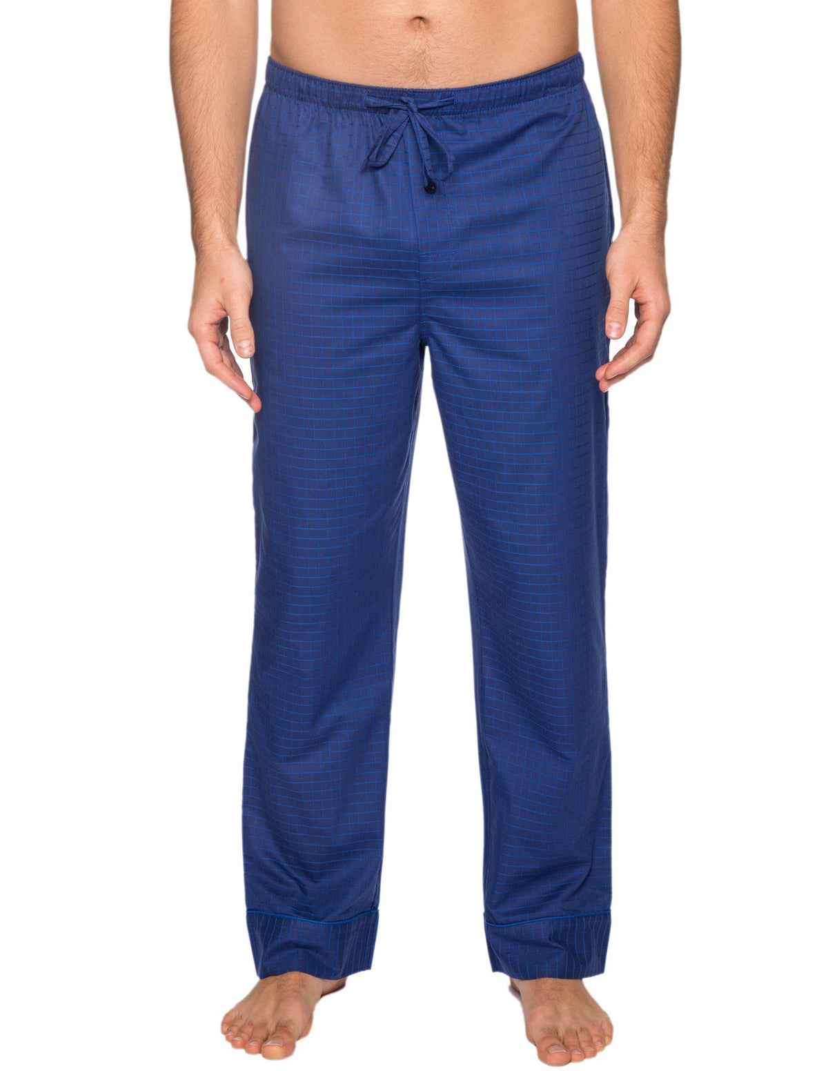 Men's 100% Cotton Comfort-Fit Sleep/Lounge Pants - Windowpane Checks Navy/Blue