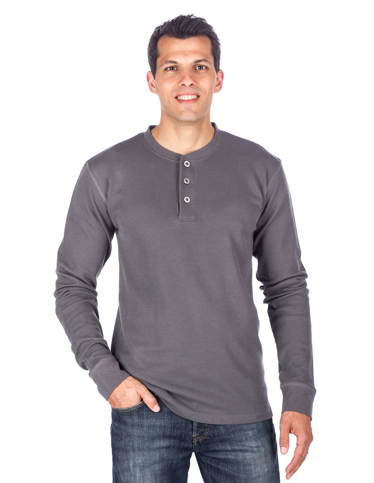 Men's Solid Thermal Henley Long Sleeve T-shirts - Charcoal Gray