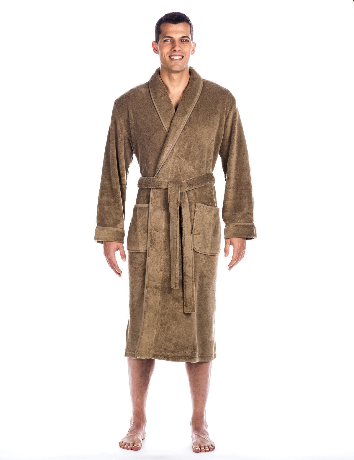 Men's Premium Coral Fleece Plush Spa/Bath Robe - Capuccino