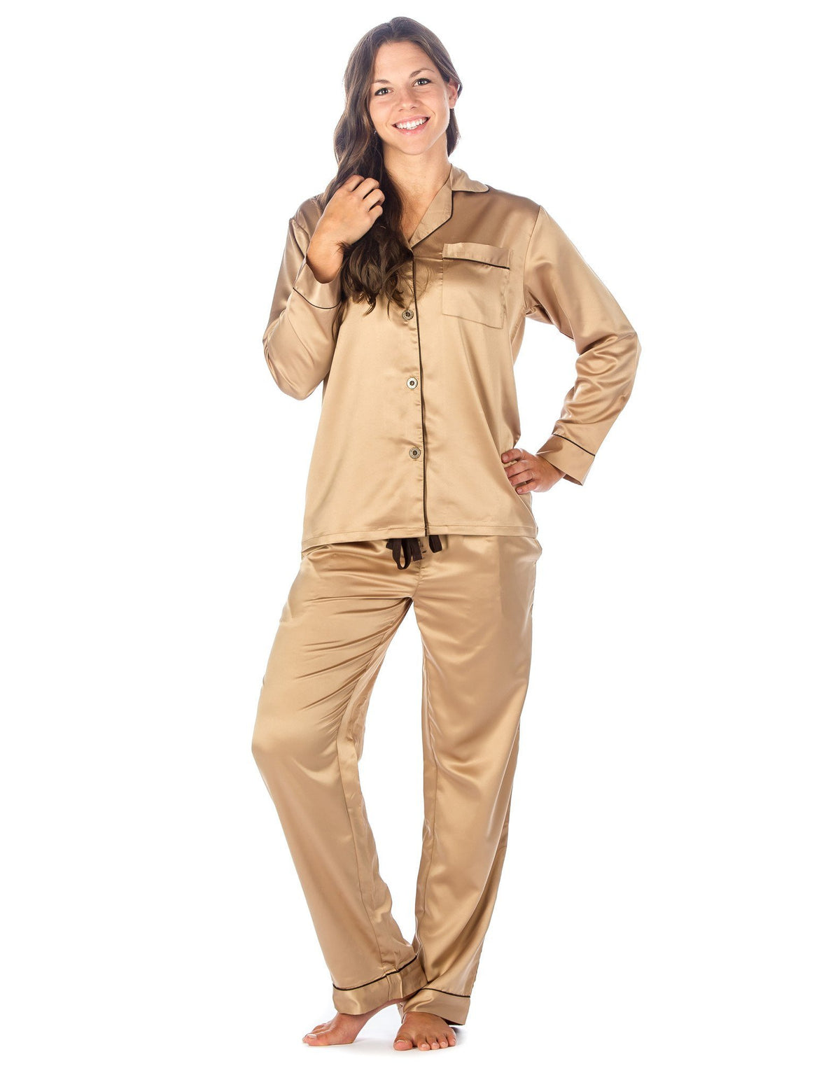 Women's Premium Satin Pajama Sleepwear Set - Champagne Glow