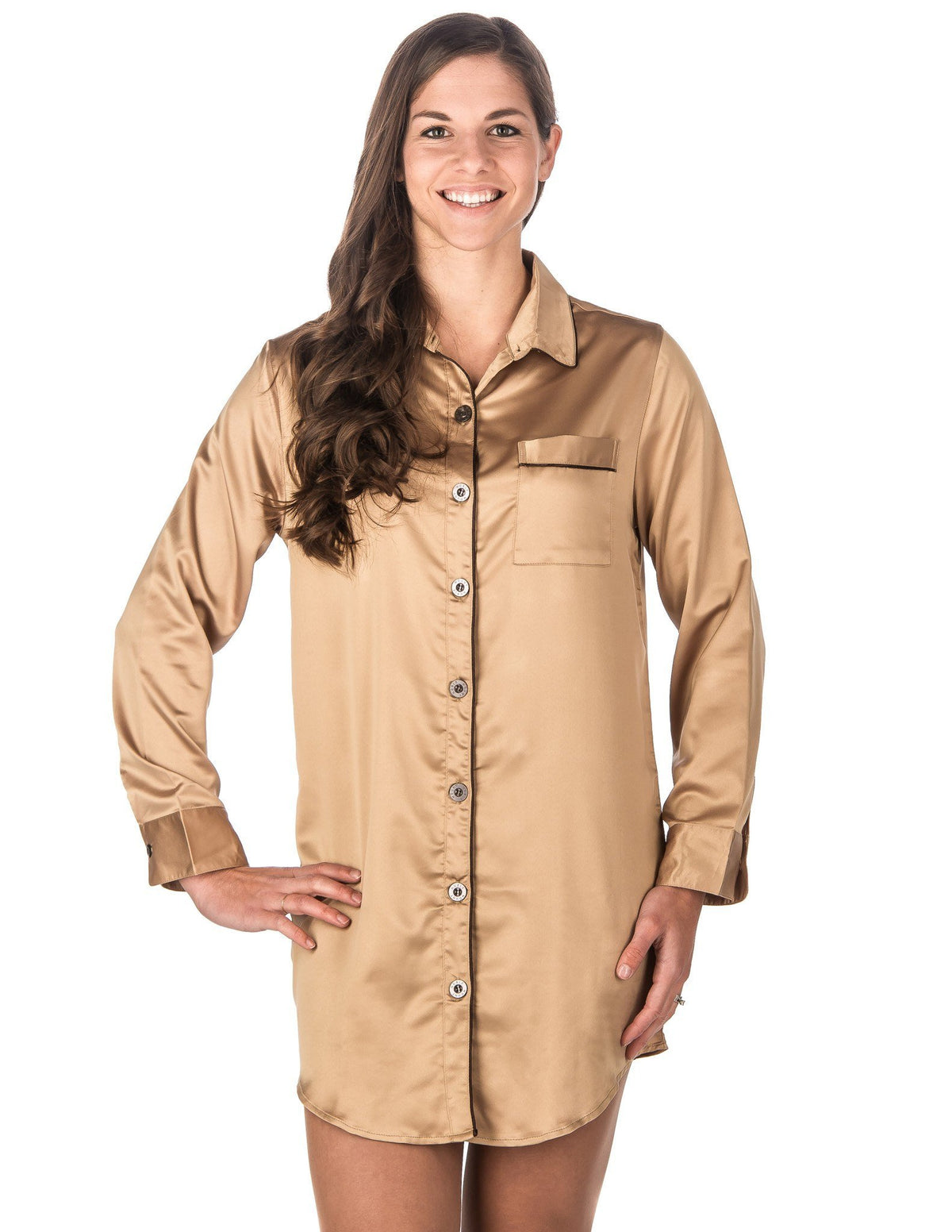 Women's Premium Satin Long Sleeve Sleep Shirt - Champagne Glow