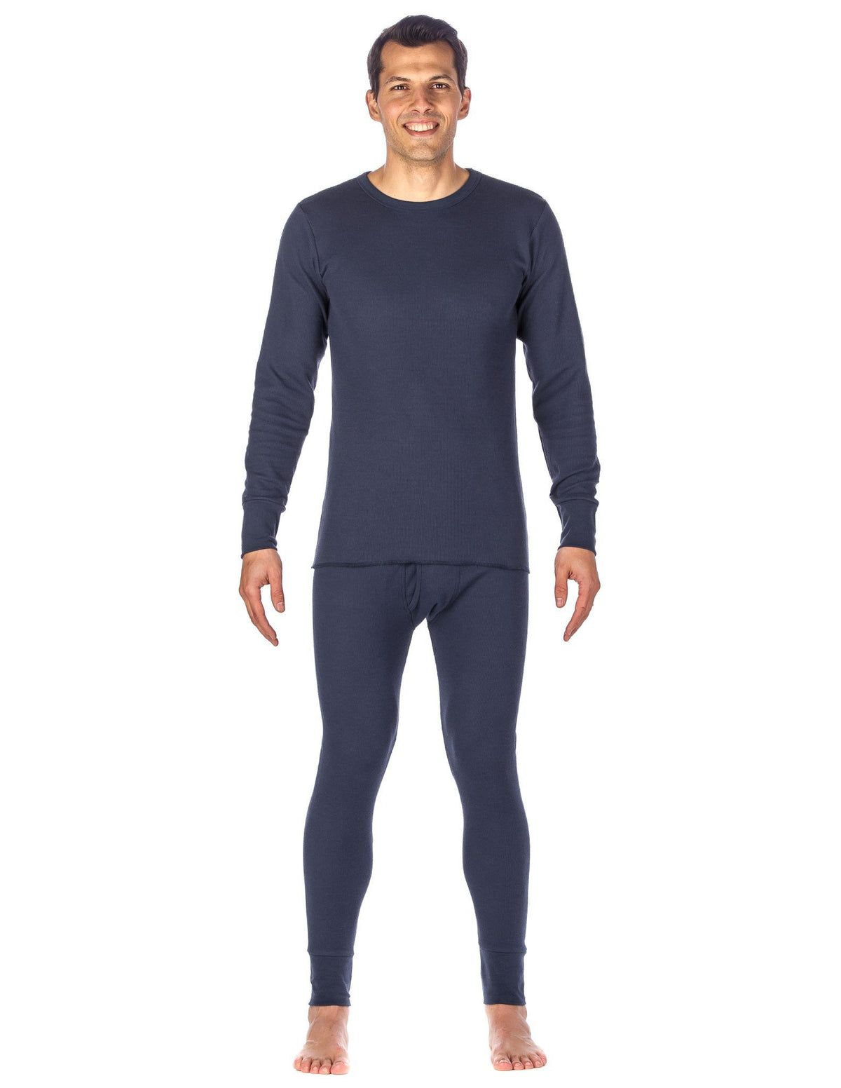 Men's Classic Waffle Knit Thermal Top and Bottom Set - Dark Blue