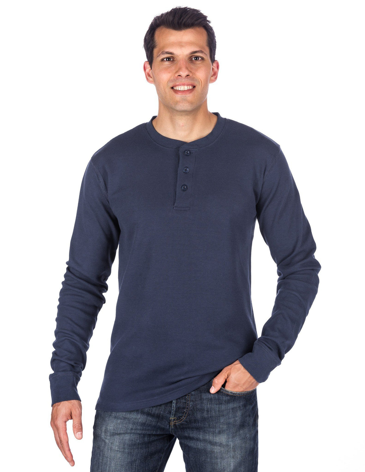 Men's Solid Thermal Henley Long Sleeve T-shirts - Dark Blue