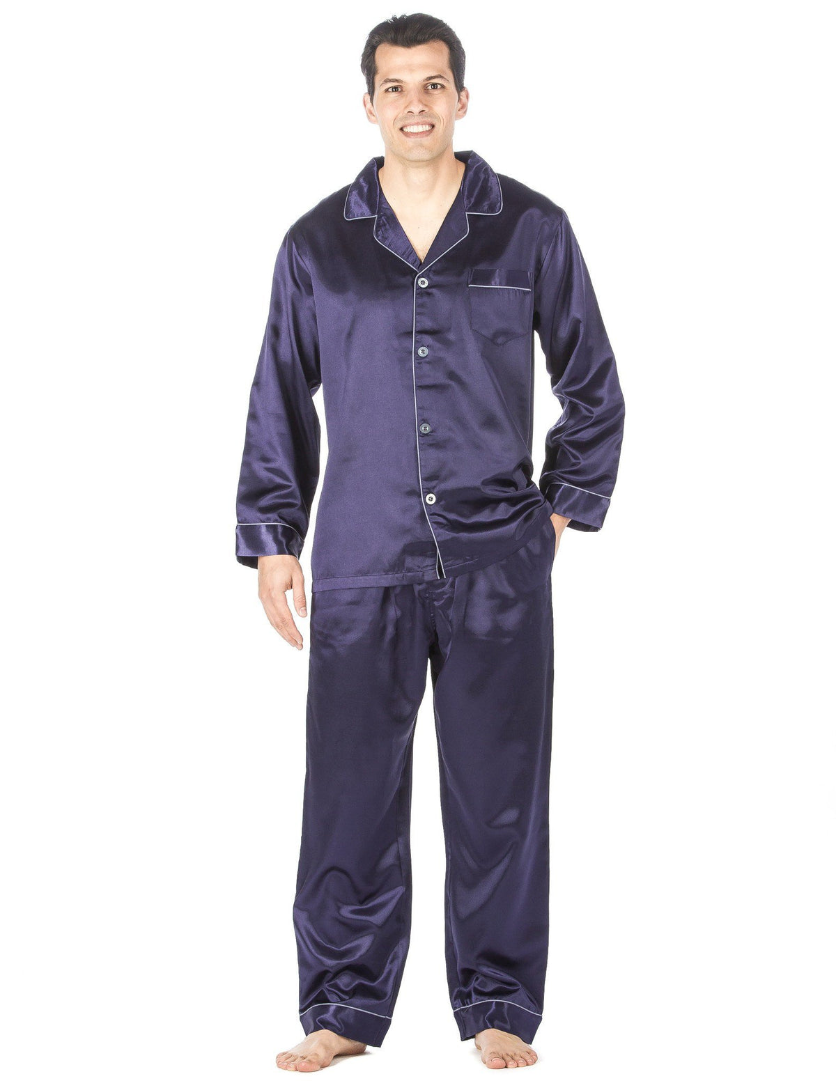 Men's Premium Satin Pajama Sleepwear Set - Dark Blue