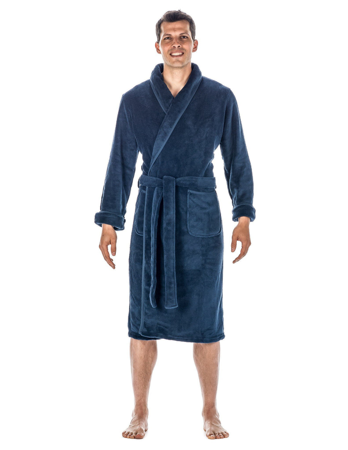 Men's Premium Coral Fleece Plush Spa/Bath Robe - Navy