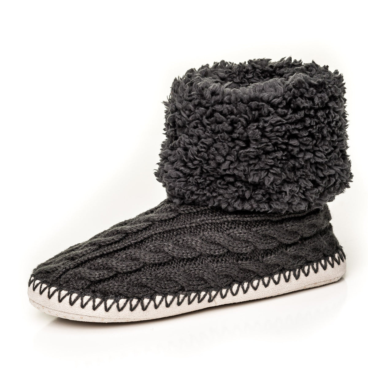 Women's Fuzzy Delight Cable Knit Indoor Short Boot Slippers - Dark Gray