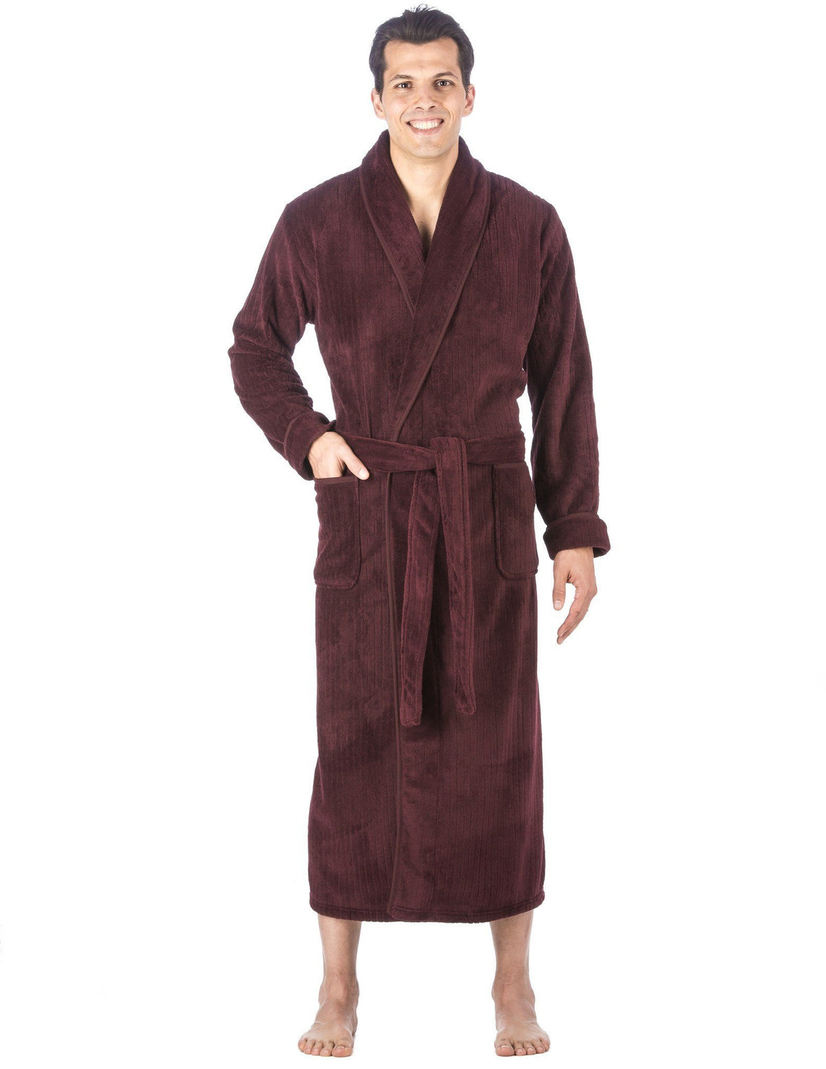 Men's Premium Coral Fleece Full Length Plush Spa/Bath Robe - Fig