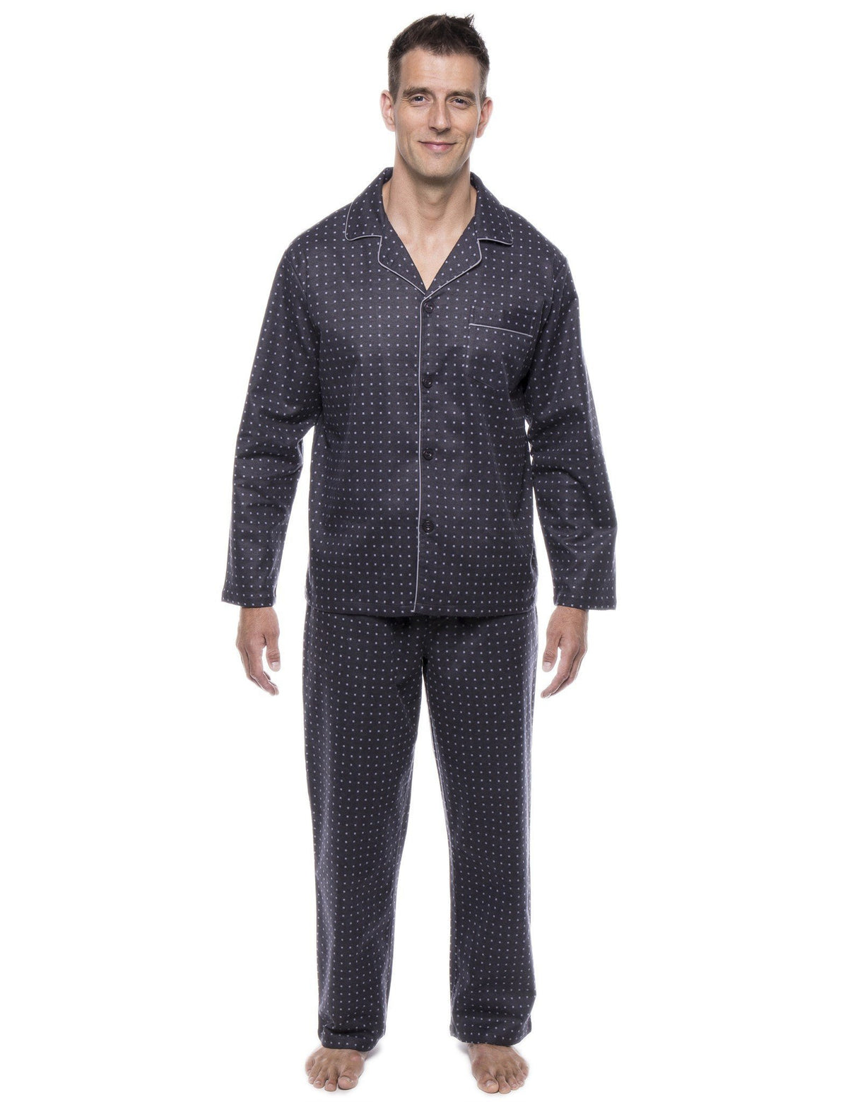 Men's 100% Cotton Flannel Pajama Set - Floating Squares Dark Grey