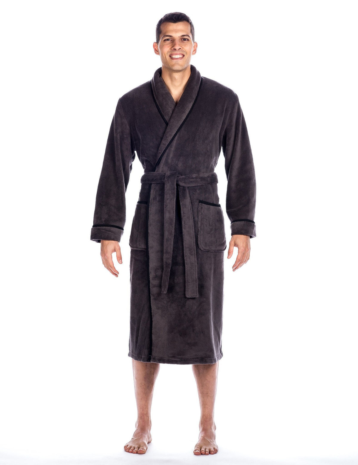 Men's Premium Coral Fleece Plush Spa/Bath Robe - Dark Gray