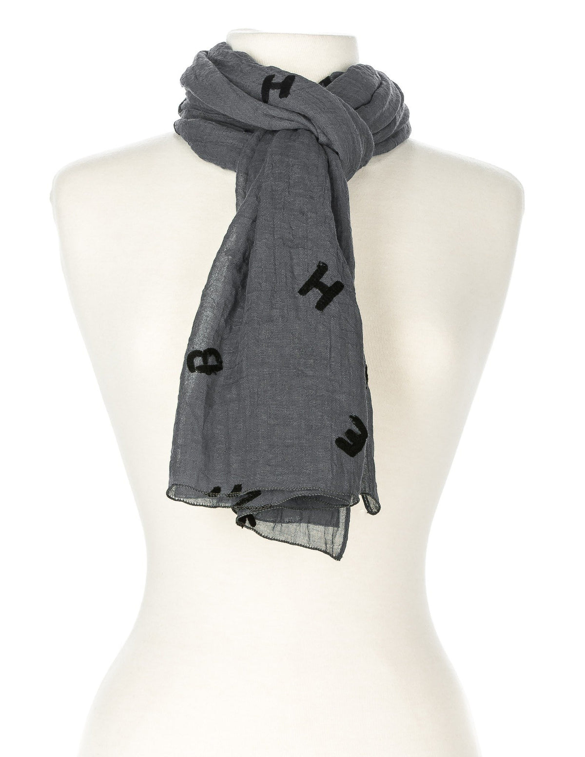 Embroidered Alphabets Spring Scarf - Gray